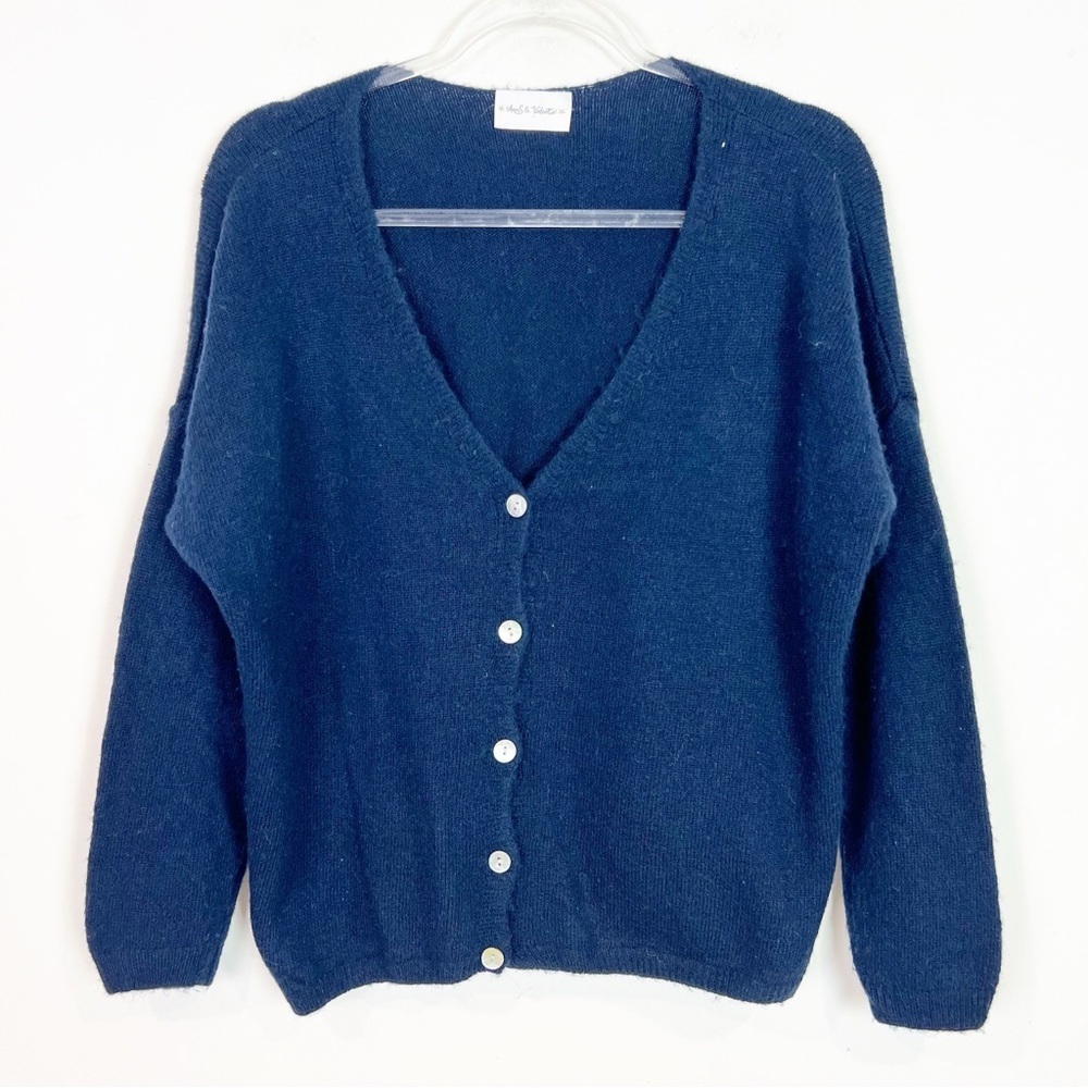 ANAIS & VALENTIN BLUE LONG SLEEVE V-NECK BUTTON FRONT CARDIGAN SWEATER SZ LARGE - Picture 5 of 5